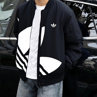 阿迪达斯加厚外套男冬季新款夹棉棒球服复古飞行员机能三叶草棉服