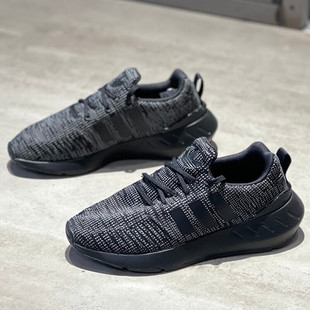 缓震黑色网面跑步鞋 阿迪达斯三叶草女鞋 透气运动鞋 新款 GW8166 夏季