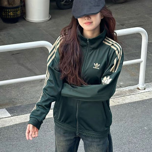 阿迪达斯三叶草外套女春季新款透气美式宽松上衣绿色复古棒球开衫