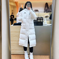 阿迪达斯长款羽绒服女冬季新款过膝白色女大学生中戏校园鸭绒外套