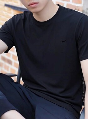 Nike耐克黑色速干短袖男子针织T恤新款冰丝运动装健身上衣训练服