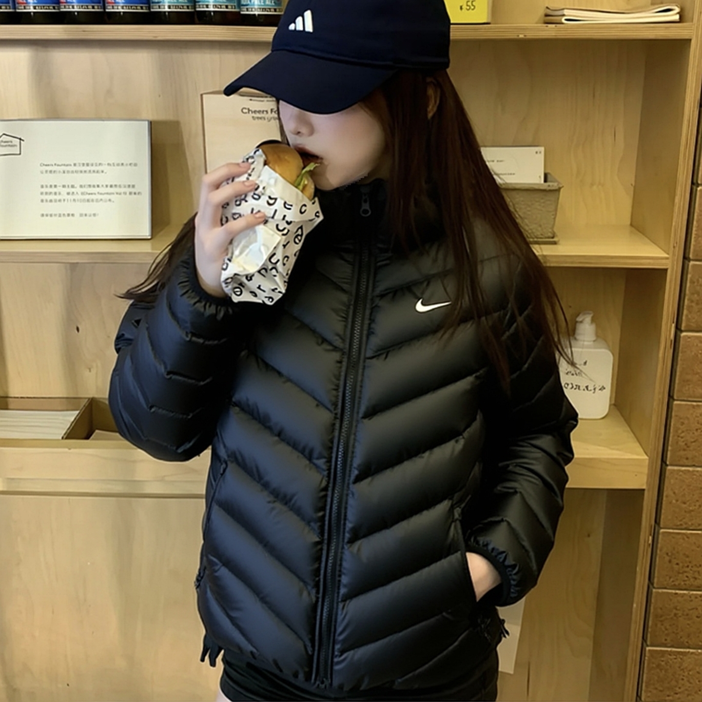 耐克连帽棉服防寒防风女2025冬季新款保暖夹克户外运动休闲羽绒服