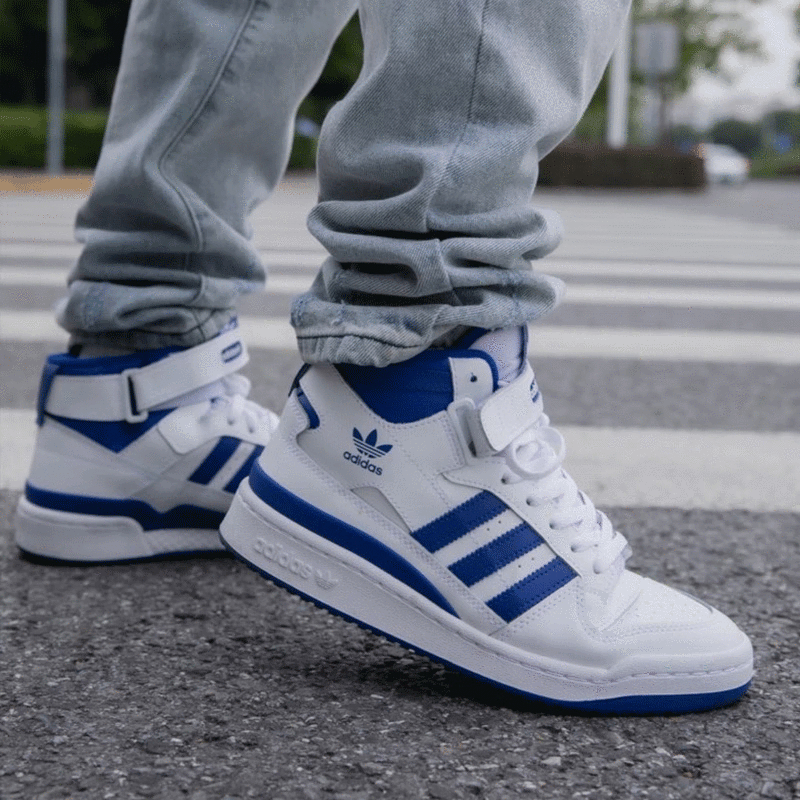 阿迪达斯三叶草板鞋男冬季新款皮面保暖篮球鞋复古蓝色高帮休闲鞋