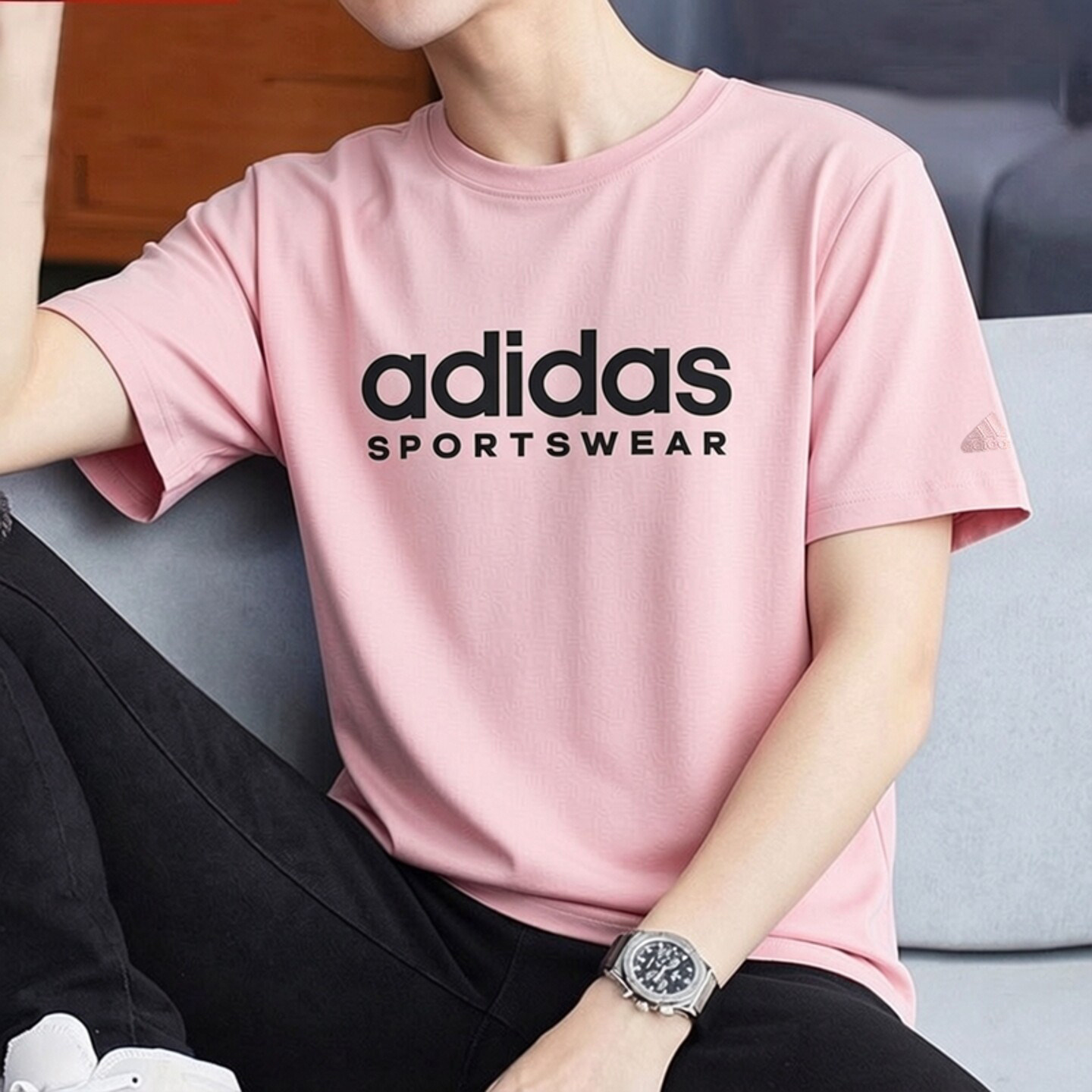 adidas纯棉短袖男t恤夏季新款篮球大logo宽松美式复古半袖运动服