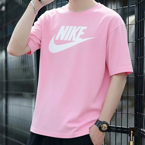 Nike耐克粉色印花T恤夏季新款纯棉短袖男子宽松运动装健身服上衣