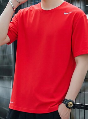 Nike耐克正品红色短袖冰丝速干T恤2026年新款男士运动上衣健身衣