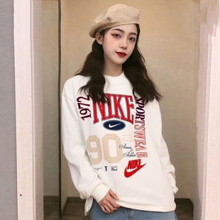 Nike耐克宽松卫衣针织毛圈套头衫秋季新款运动服女子上衣外套