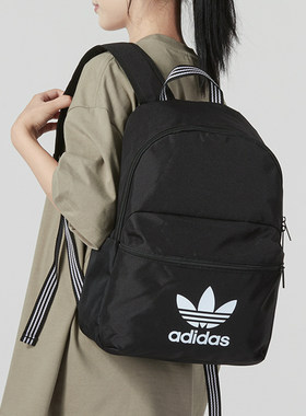 Adidas三叶草书包黑色学生背包