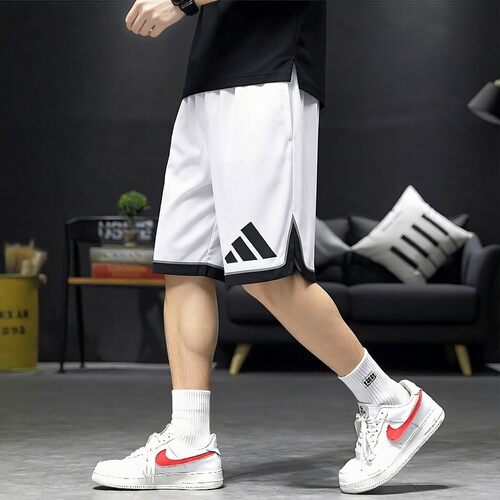 阿迪达斯短裤男夏季新款大logo美式宽松梭织速干白色篮球运动裤男