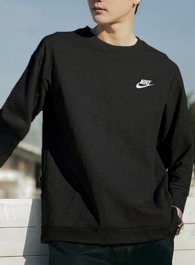 黑色卫衣Nike耐克正品圆领套头衫男针织休闲上衣宽松运动装BV2667