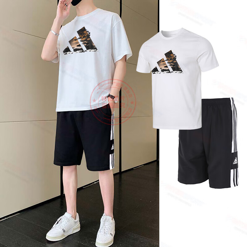 阿迪达斯休闲套装男夏季新款时尚运动短袖T恤衫短裤透气两件套