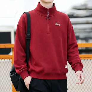 Nike耐克马年限定男外套加绒厚款宽松红色半拉链立领卫衣IQ3708