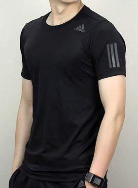 阿迪达斯短袖男2025夏季运动服速干半袖黑色体恤男士T恤H59885