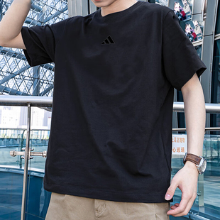 运动服休闲宽松透气黑色纯棉篮球文化衫 阿迪达斯短袖 T恤男夏季