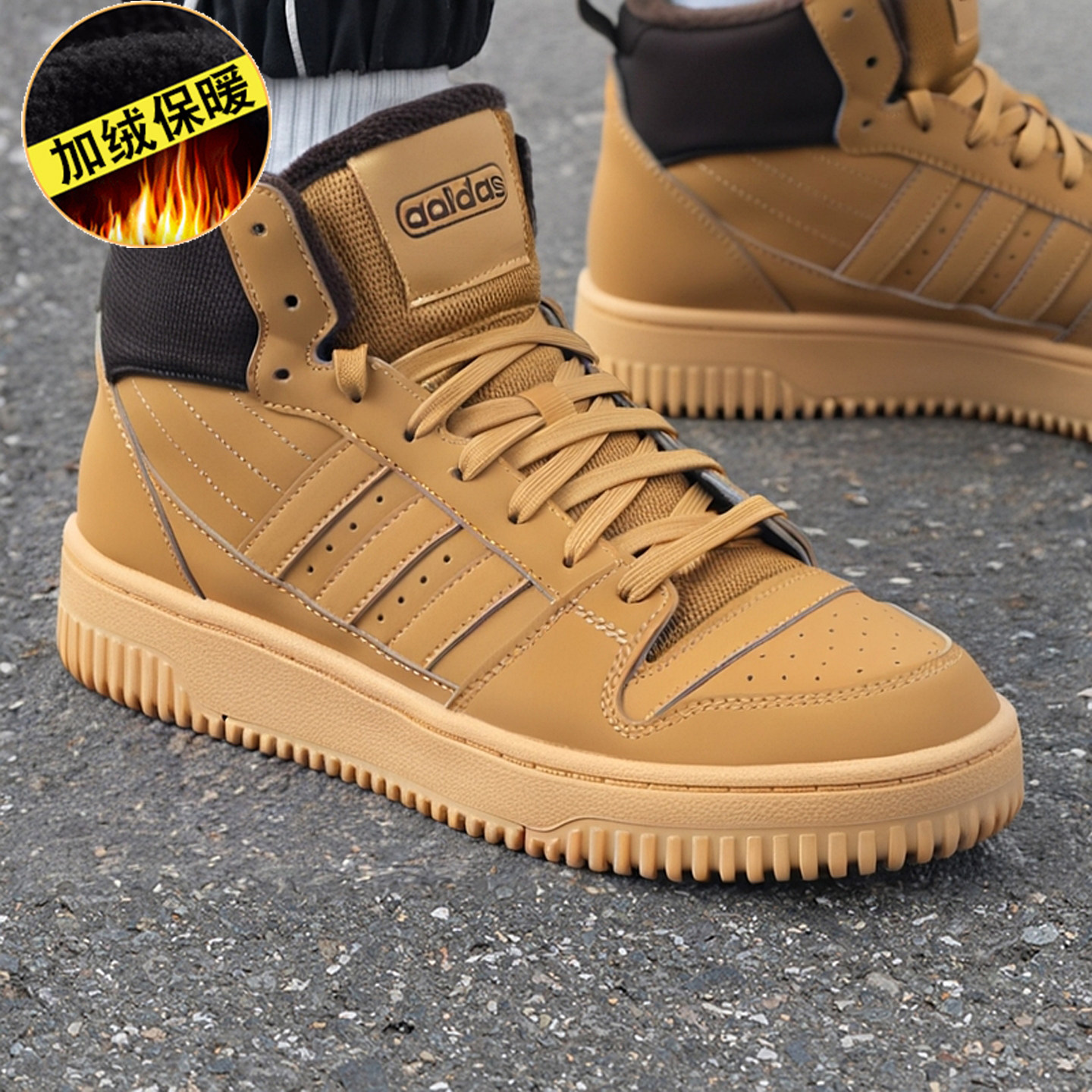 阿迪达斯男鞋鞋子冬季高帮加绒小麦色轻便耐磨运动休闲板鞋IH5285,运动鞋new,运动休闲鞋,淘宝优惠券,粉丝福利购,淘宝优惠卷