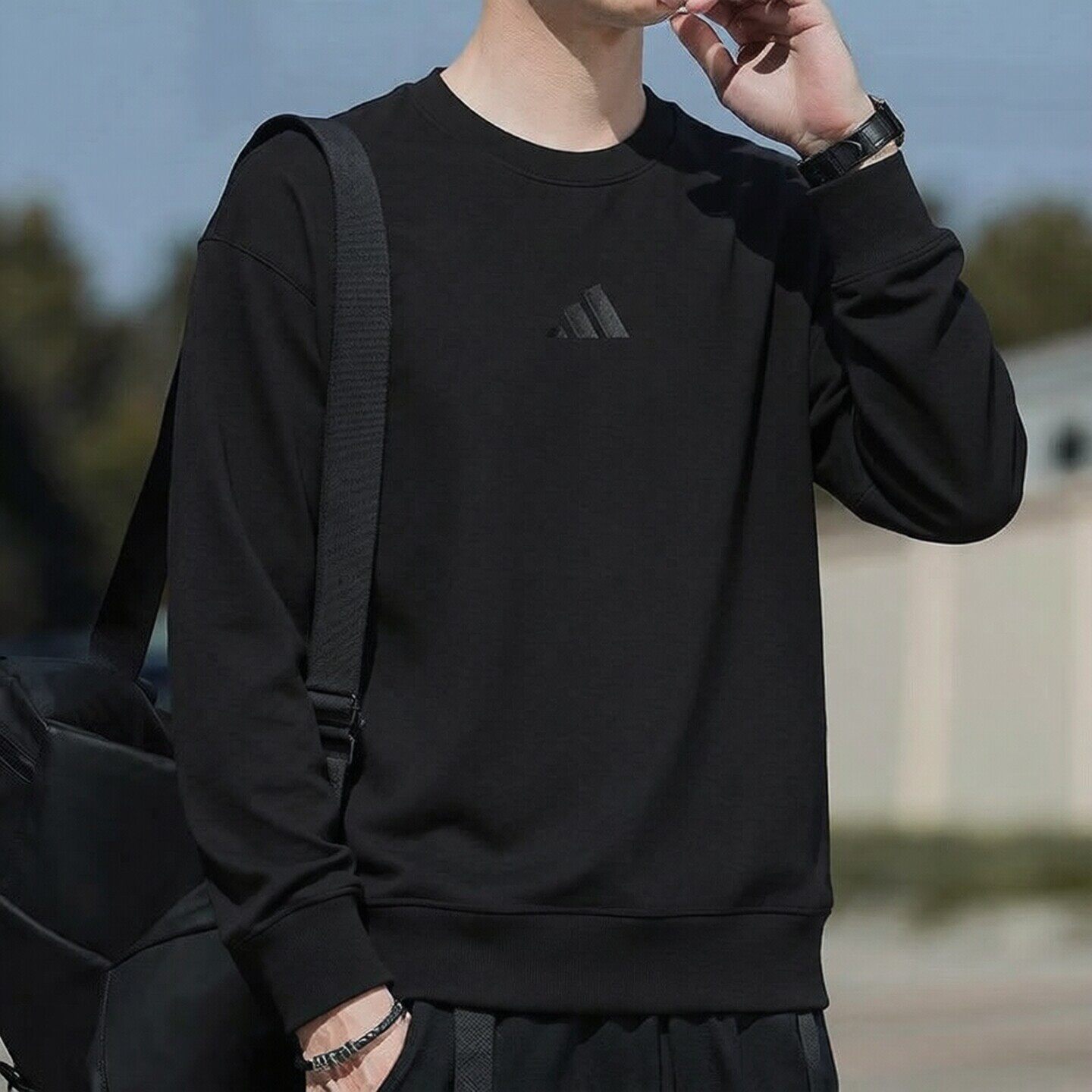 阿迪达斯男装新款运动服加厚纯棉长袖T恤圆领套头衫舒适百搭卫衣