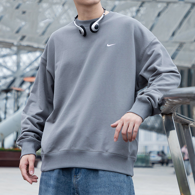 耐克针织运动卫衣男圆领防风宽松