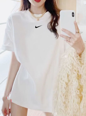 纯棉T恤Nike女装耐克正品宽松休闲服运动透气纯色白色短袖FD4150
