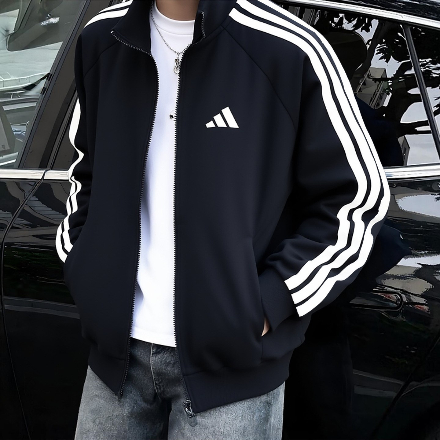 阿迪达斯棒球服男秋季新款正品针织运动服宽松篮球美式复古外套男