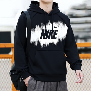 Nike耐克男装卫衣黑色户外加绒保暖外套宽松连帽运动套头衫FN3105