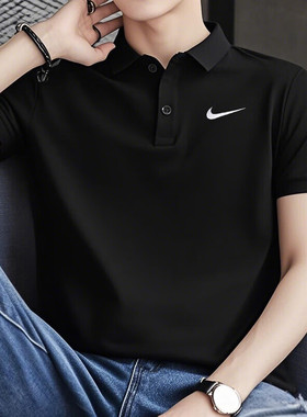 黑色POLO衫Nike耐克正品冰丝翻领短袖男子运动T恤夏季新款薄上衣