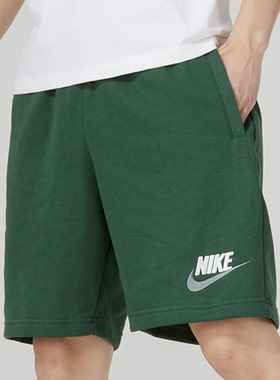 Nike耐克新款户外绿色棉质短裤男士针织刺绣运动裤登山透气五分裤