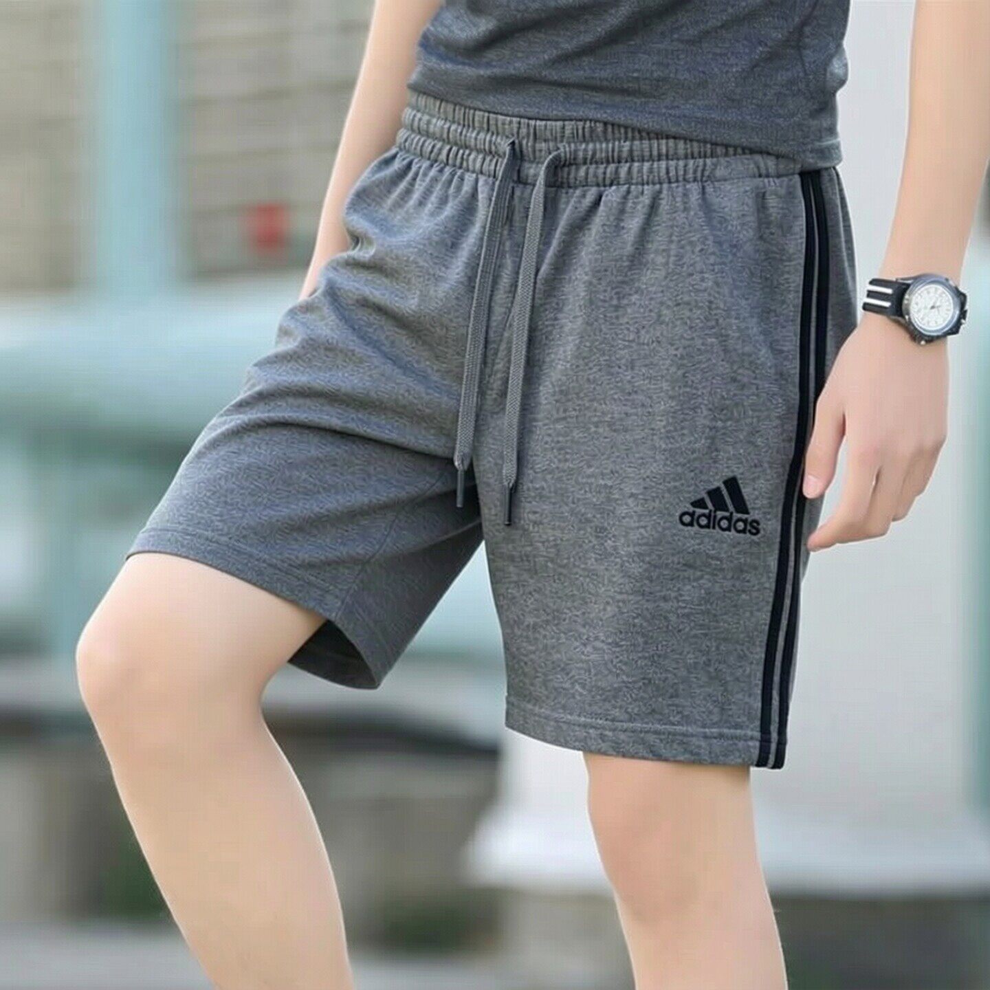 阿迪达斯灰色短裤男夏季新款针织运动裤棉质宽松篮球休闲五分裤男