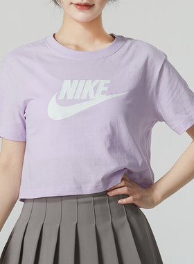 紫色短款短袖耐克女装24夏款透气瑜伽修身训练跑步运动T恤BV6176