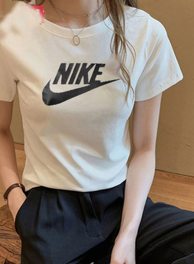 NIKE耐克短袖T恤女2023夏季新款纯棉透气运动服白色半袖BV6170