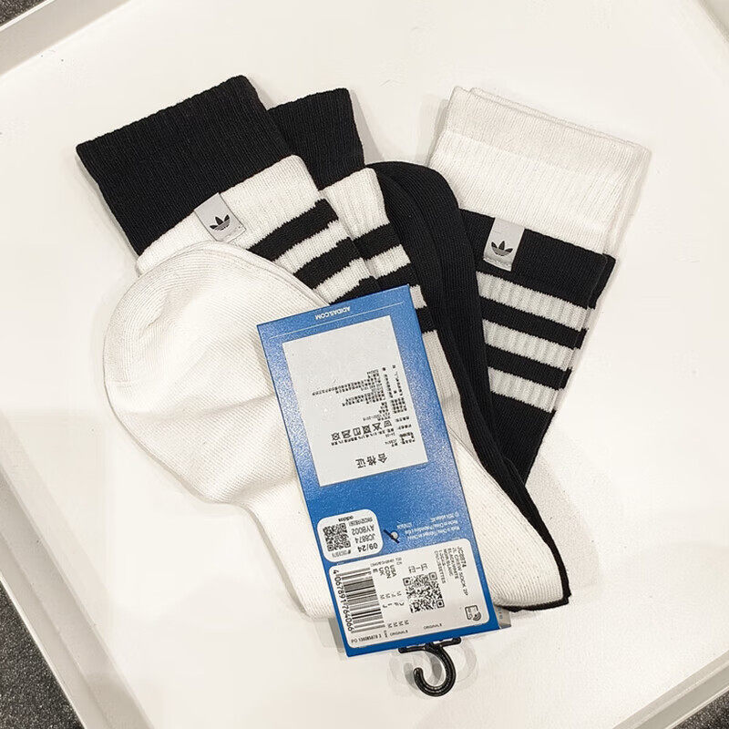 阿迪达斯三叶草男袜女袜拼接高筒袜假两件长筒袜子休闲骑行运动袜