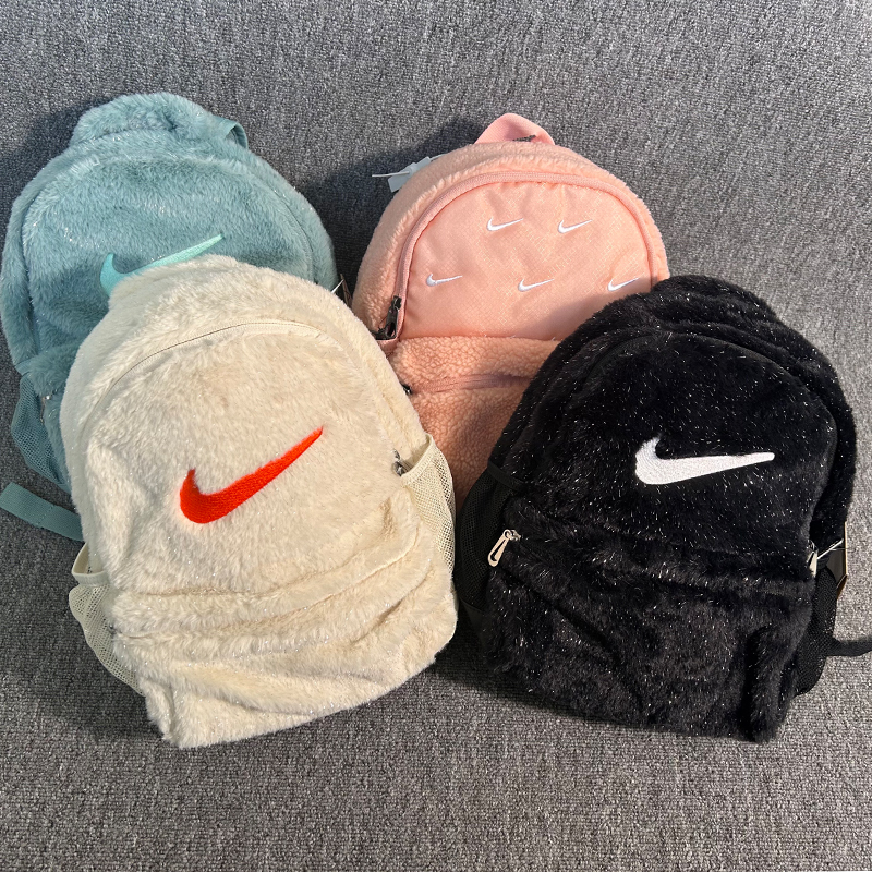 新款可爱双肩包耐克正品多巴胺色系运动包背包校园学生毛绒绒书包