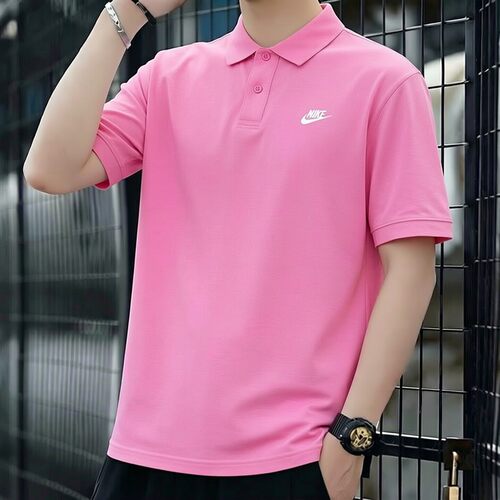 Nike耐克夏季新款POLO衫男子粉色短袖纯棉翻领T恤小标刺绣运动装