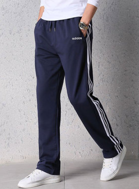 阿迪达斯男裤子夏季新款直筒裤宽松蓝色卫裤运动裤男士长裤KB0785