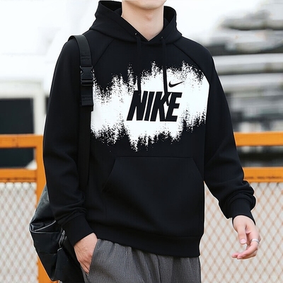 耐克黑色连帽卫衣套头衫加绒