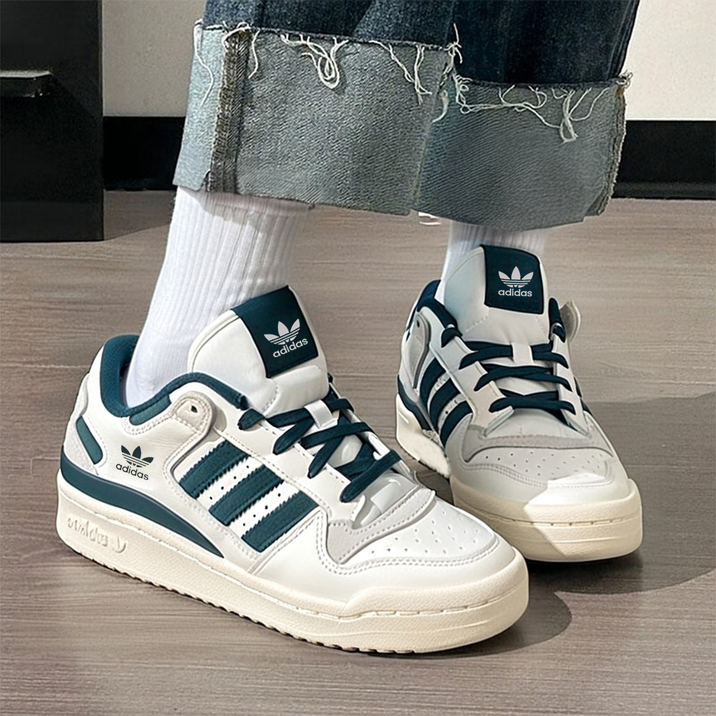 阿迪达斯三叶草板鞋女秋季新款低帮复古篮球FORUM大童小白鞋女鞋