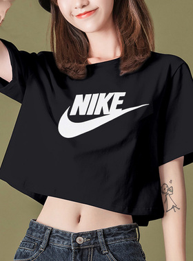 耐克T恤女短袖2025夏新款圆领显瘦宽松黑色半袖运动体恤女BV6170