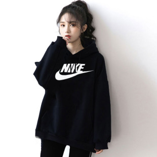 黑色卫衣Nike耐克连帽休闲上衣女子外套针织运动装新款宽松套头衫