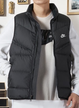 Nike耐克立领羽绒黑色马甲男25冬款休闲运动服保暖宽松外套FB8184