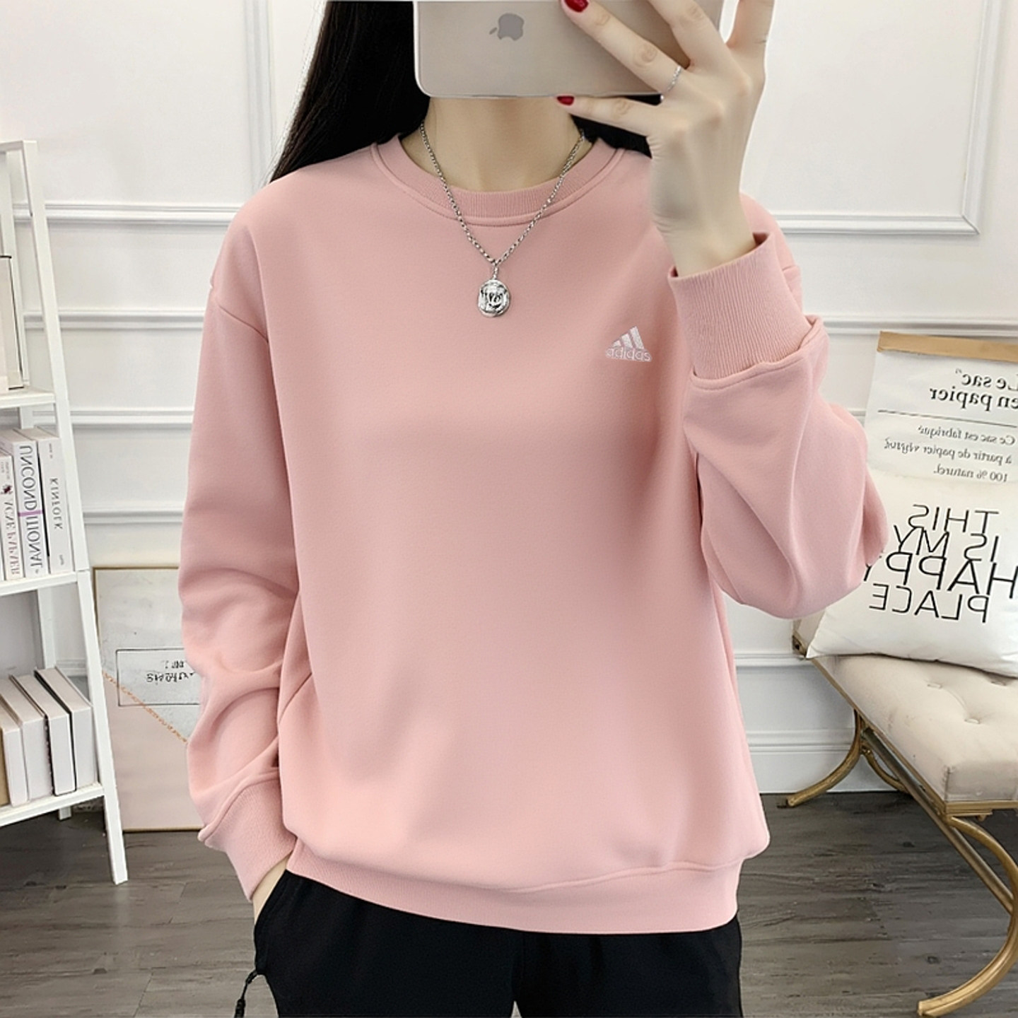 阿迪达斯卫衣女冬季新款粉色上衣圆领打底外套复古纯色宽松运动服,运动服/休闲服装,运动卫衣/套头衫,淘宝优惠券,粉丝福利购,淘宝优惠卷