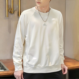 阿迪达斯卫衣男秋季新款美式白色套头衫宽松运动纯棉篮球打底上衣