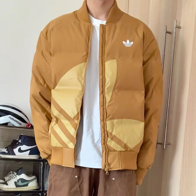 阿迪达斯羽绒棒球服男装冬季新款三叶草加厚宽松鸭绒保暖美式夹克