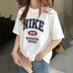 NIKE耐克女装纯棉短袖字母印花针织半截袖透气休闲半袖T恤IH0825