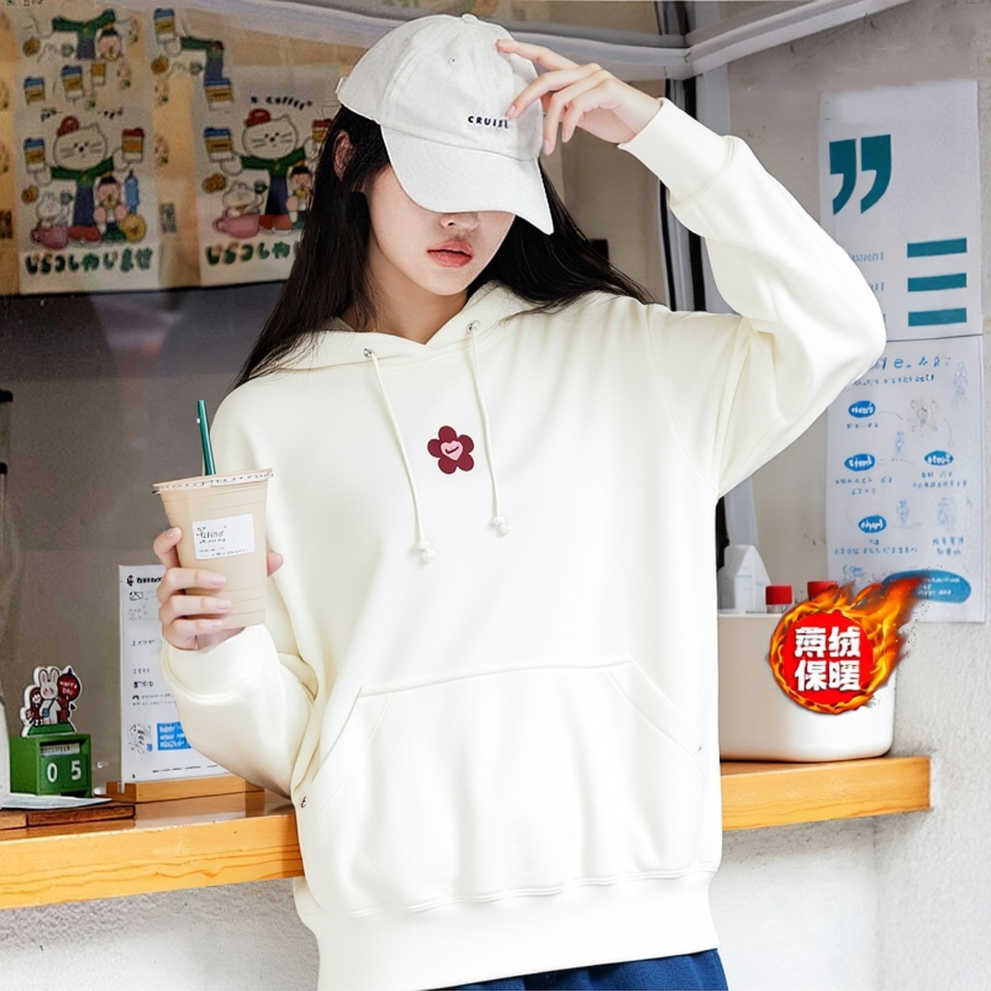 Nike耐克厚款卫衣宽松大码保暖外套冬季新款女子运动服圆领套头衫