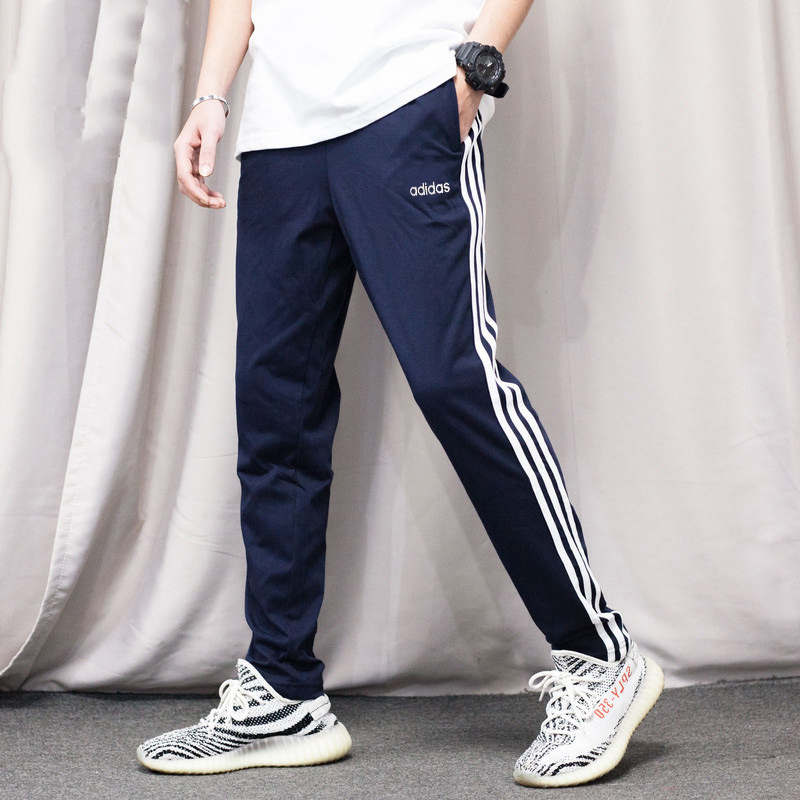 Adidas蓝色男裤子宽松直筒裤