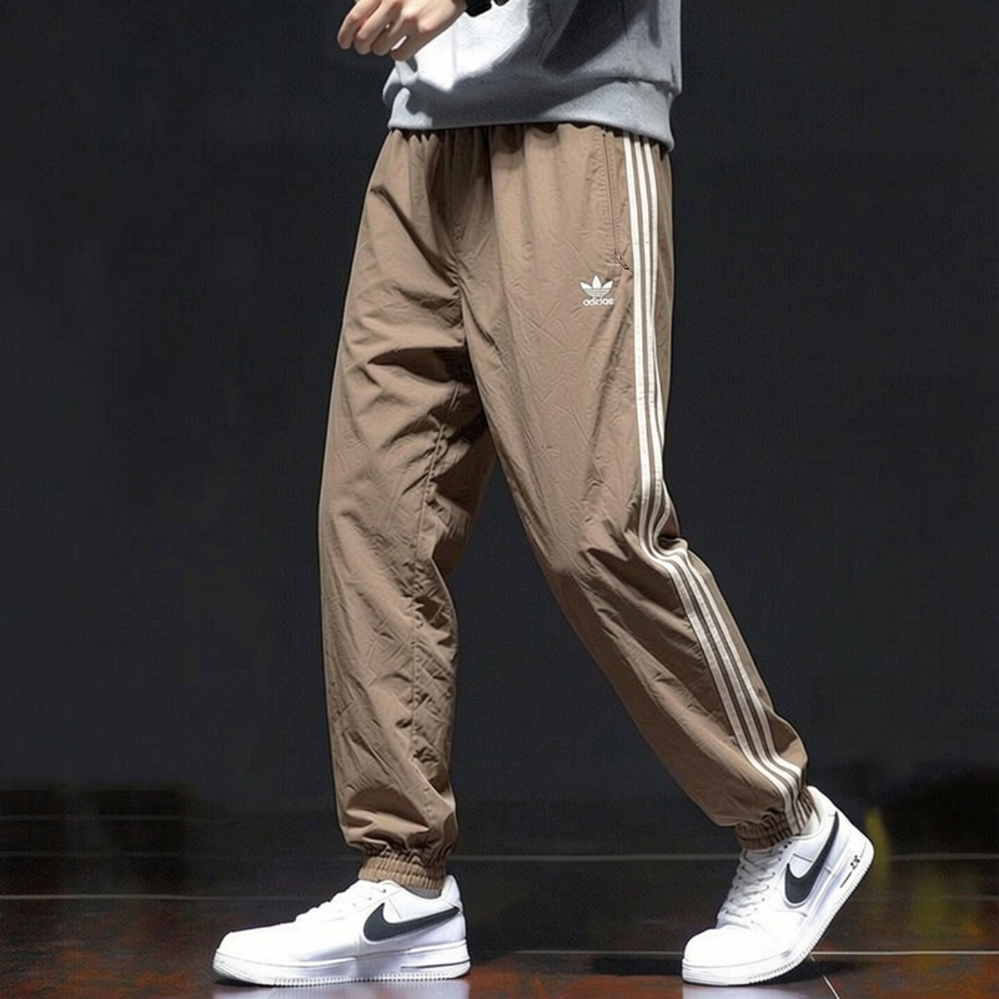 adidas三叶草梭织运动裤男裤子夏季新款透气三条纹篮球薄款束脚裤 - 实物图
