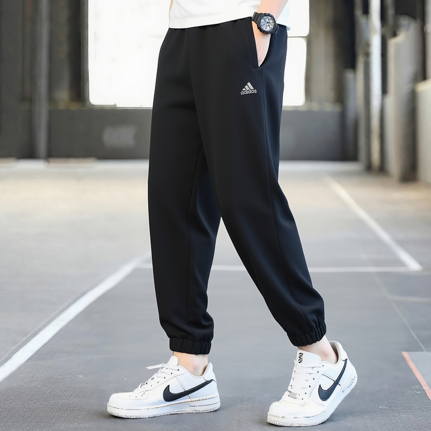 阿迪达斯裤子男秋季新款宽松卫裤美式篮球纯棉长裤保暖束脚运动裤