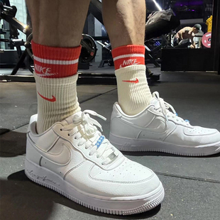 红色假两件中筒袜耐克男女袜拼接袜纯棉运动袜搭配鲨鱼裤长筒袜子