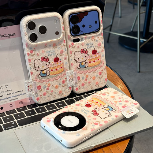 满屏花花蛋糕kt猫适用于opporeno15/14/13/12手机壳苹果18pro皮纹华为mate70软壳vivos30防摔荣耀magic8女款