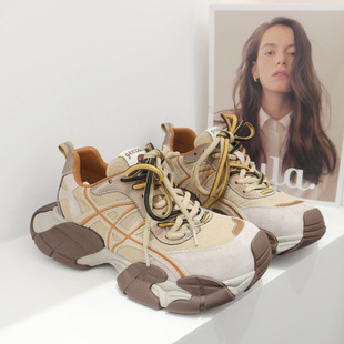 潮流欧版2026反绒皮秀气氛围拼色厚底透气网面运动慢跑老爹鞋