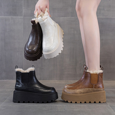 真皮加绒加厚棉鞋冬季新款2025年内雪地靴网红保暖厚底马丁靴爆款
